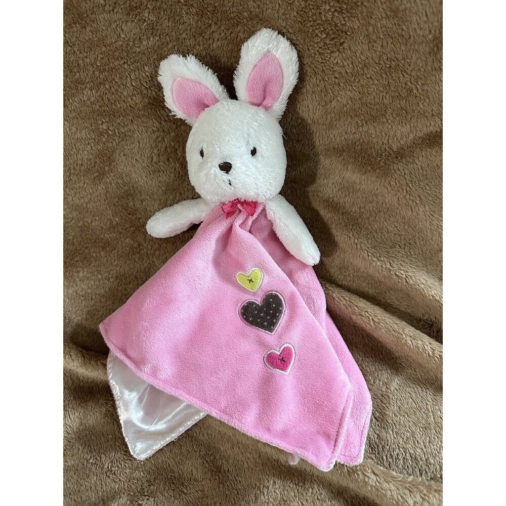 Carter's Pink Heart White Bunny Plush Security Blanket‎ Satin Back Lovey Rabbit